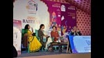 The session on community libraries featuring Rituparna Neog (centre left) and Mridula Koshy (centre right). (JLF 2024)