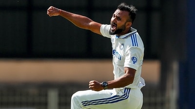 India's Akash Deep celebrates the wicket of England's Zak Crawley on Day 1 of the 4th Test match, at JSCA International Stadium Complex, in Ranchi on Friday (BCCI-X) India's Akash Deep celebrates the wicket of England's Zak Crawley on Day 1 of the 4th Test match, at JSCA International Stadium Complex, in Ranchi on Friday (BCCI-X)
