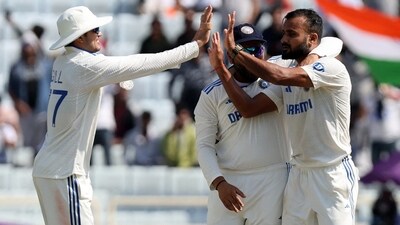 India's Akash Deep celebrates after taking the wicket of England's Ben Duckett. (REUTERS)