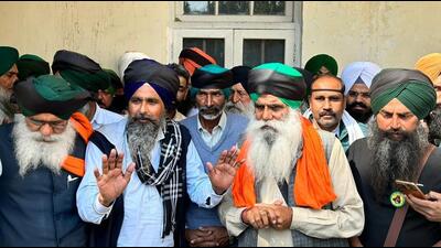 Farmer leaders addressing the media at Government Rajindra Hospital in Patiala on Friday. (HT Photo) Farmer leaders addressing the media at Government Rajindra Hospital in Patiala on Friday. (HT Photo)