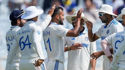 Akash Deep was the star of India's first session, as he dismissed Ben Duckett (11), Ollie Pope (0), and Zak Crawley (42) to put England under instant pressure. (AP) Akash Deep was the star of India's first session, as he dismissed Ben Duckett (11), Ollie Pope (0), and Zak Crawley (42) to put England under instant pressure. (AP)