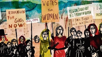 Ladyland is a dream world that’s run by women and where men are confined indoors. In Sultana’s Dream, Inés’s journey to then find a real Ladyland is depicted through three animation styles in the film — mehendi art, shadow puppetry and hand-painting. (Sultana Films SL) Ladyland is a dream world that’s run by women and where men are confined indoors. In Sultana’s Dream, Inés’s journey to then find a real Ladyland is depicted through three animation styles in the film — mehendi art, shadow puppetry and hand-painting. (Sultana Films SL)