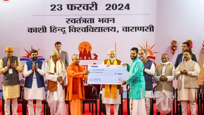 PM Modi is scheduled to visit Sant Guru Ravidas Janmasthali later in the day. (PTI) PM Modi is scheduled to visit Sant Guru Ravidas Janmasthali later in the day. (PTI)