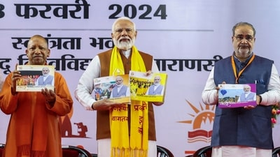 PM Modi also launched two books on Kashi during the occasion. (PTI) PM Modi also launched two books on Kashi during the occasion. (PTI)