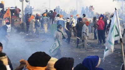 The protesting farmers have been camping at the Shambhu border near Ambala since the start of the protest. (PTI) The protesting farmers have been camping at the Shambhu border near Ambala since the start of the protest. (PTI)