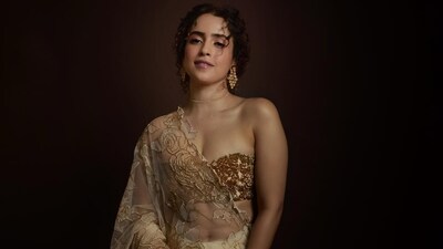 Sanya Malhotra in a white and gold saree and hand-embroidered bandeau blouse (Photo: Instagram)