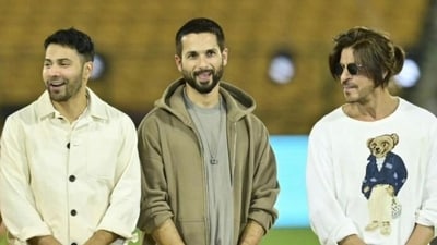 Varun Dhawan, Shahid Kapoor and Shah Rukh Khan at the WPL opening rehearsals. Varun Dhawan, Shahid Kapoor and Shah Rukh Khan at the WPL opening rehearsals.