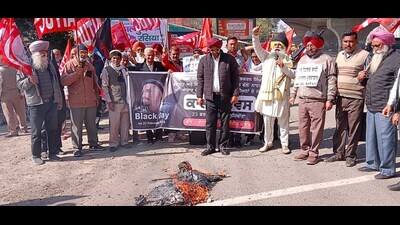 The protesters burnt effigies of Prime Minister Narendra Modi, home minister Amit Shah, Haryana chief minister Manohar Lal Khattar and Haryana home minister Anil Vij. (HT Photo)