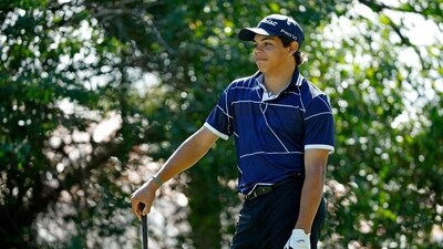 Charlie Woods reacts to a shot during pre-qualifying for The Cognizant Classic in The Palm Beaches at Lost Lake Golf Club (Getty Images via AFP) Charlie Woods reacts to a shot during pre-qualifying for The Cognizant Classic in The Palm Beaches at Lost Lake Golf Club (Getty Images via AFP)