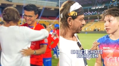 Shahrukh Khan was everywhere on Wednesday. (WPL-MI-DC) Shahrukh Khan was everywhere on Wednesday. (WPL-MI-DC)