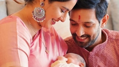Vikrant Massey shared a new pic with his newborn son and wife Sheetal Thakur. Vikrant Massey shared a new pic with his newborn son and wife Sheetal Thakur.