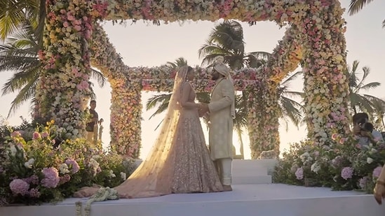 Rakul Preet Singh and Jackky Bhagnani shared their official wedding video on Instagram on Friday, and the video encapsulates the essence of all their fun and special wedding festivities that took place in Goa on Wednesday. The couple's varmala was made even more beautiful against the sunset in the background.