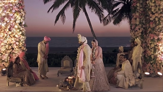 From the pheras at sunset to the Anand Karaj ceremony in the morning, Rakul Preet Singh and Jackky Bhagnani's wedding day looked beautiful. Their families joined them during the pheras. The bride and groom as well as their families were all dressed in shades of pink, golden and cream.
