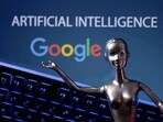 Google Gemma: Google logo and AI Artificial Intelligence words are seen in this illustration.