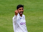 England's Shoaib Bashir celebrates the wicket of India's Shubman Gill. England's Shoaib Bashir celebrates the wicket of India's Shubman Gill.