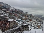 A picturesque view of Shimla town after the fresh spell of snowfall on Thursday. (Deepak Sansta/HT)