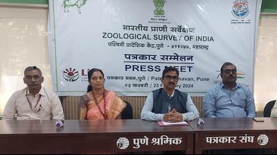 (L-R) Satish Talmale, Aparna Kalawte, Basudev Tripathy, Sachin Patil at the ZSI press meet. (HT PHOTO) (L-R) Satish Talmale, Aparna Kalawte, Basudev Tripathy, Sachin Patil at the ZSI press meet. (HT PHOTO)