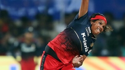 RCB Women's Sobhana Asha in action during the match against UP Warriors in the Women's Premier League (WPL) 2024, (WPL-X) RCB Women's Sobhana Asha in action during the match against UP Warriors in the Women's Premier League (WPL) 2024, (WPL-X)