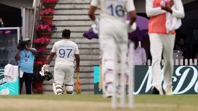 Sarfaraz Khan, who had been brilliant across both innings of his debut Test last week in Rajkot, failed to make a mark on Saturday. He was dismissed on 14 by Tom Hartley, putting India in further trouble (REUTERS)