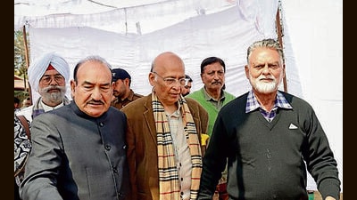 Congress candidate for Rajya Sabha from Himachal Abhishek Manu Singhvi (centre) at Gondpur Jaichand village in Una on Saturday. (Birbal Sharma/HT) Congress candidate for Rajya Sabha from Himachal Abhishek Manu Singhvi (centre) at Gondpur Jaichand village in Una on Saturday. (Birbal Sharma/HT)