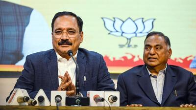 Delhi BJP president Virendra Sachdeva and leader of opposition Ramvir Singh Bidhuri. (Raj K Raj/HT Photo) Delhi BJP president Virendra Sachdeva and leader of opposition Ramvir Singh Bidhuri. (Raj K Raj/HT Photo)