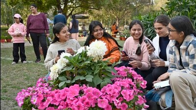 Ludhiana residents came in large numbers to witness the diverse varieties of flowers at Nehru Rose Garden. (Gurpreet Singh/HT)