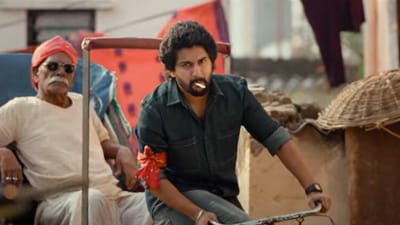 Nani in a still from the Saripodhaa Sanivaaram teaser. Nani in a still from the Saripodhaa Sanivaaram teaser.