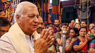 Kerala Governor Arif Mohammad Khan offers prayers at the Attukaldevi temple ahead of the Pongala festival in Thiruvananthapuram. (PTI) Kerala Governor Arif Mohammad Khan offers prayers at the Attukaldevi temple ahead of the Pongala festival in Thiruvananthapuram. (PTI)
