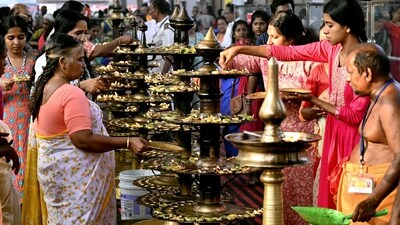Devotees offer 'Naranga Vilakku' at the Attukaldevi temple ahead of the Pongala festival in Thiruvananthapuram. (PTI) Devotees offer 'Naranga Vilakku' at the Attukaldevi temple ahead of the Pongala festival in Thiruvananthapuram. (PTI)