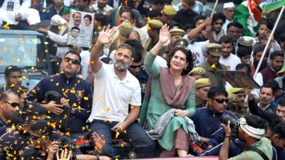Congress said that Priyanka Gandhi Vadra will accompany Rahul Gandhi as the yatra passes through Amroha, Sambhal, Bulandshahr, Aligarh, Hathras, Agra, concluding at Fatehpur Sikri on Sunday, the Congress said. (PTI) Congress said that Priyanka Gandhi Vadra will accompany Rahul Gandhi as the yatra passes through Amroha, Sambhal, Bulandshahr, Aligarh, Hathras, Agra, concluding at Fatehpur Sikri on Sunday, the Congress said. (PTI)