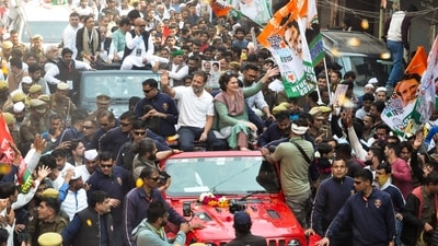 People raised slogans such as 'Rahul Gandhi zindabaad', 'Priyanka Gandhi zindabaad' and 'Congress party zindabaad' as the Bharat Jodo Nyay Yatra passed through different areas of Moradabad. (PTI) People raised slogans such as 'Rahul Gandhi zindabaad', 'Priyanka Gandhi zindabaad' and 'Congress party zindabaad' as the Bharat Jodo Nyay Yatra passed through different areas of Moradabad. (PTI)