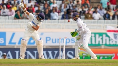 Just as it seemed Yashasvi Jaiswal was set for another big score, he was done in by a delivery from Shoaib Bashir. He scored 73 off 117 balls, hitting eight fours and a six throughout his stay at the crease. (PTI) Just as it seemed Yashasvi Jaiswal was set for another big score, he was done in by a delivery from Shoaib Bashir. He scored 73 off 117 balls, hitting eight fours and a six throughout his stay at the crease. (PTI)