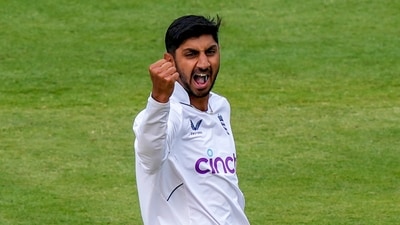 England's Shoaib Bashir celebrates the wicket of India's Shubman Gill. (PTI) England's Shoaib Bashir celebrates the wicket of India's Shubman Gill. (PTI)