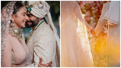 Rakul Preet Singh and Jackky Bhagnani beam with joy in new wedding pics. Rakul Preet Singh and Jackky Bhagnani beam with joy in new wedding pics.