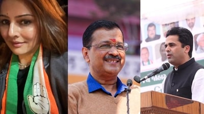 Congress stalwart Ahmed Patel's daughter Mumtaz Patel, AAP convener Arvind Kejriwal and Faisal Patel (L to R). Congress stalwart Ahmed Patel's daughter Mumtaz Patel, AAP convener Arvind Kejriwal and Faisal Patel (L to R).
