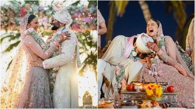 Rakul and Jackky reportedly had an Anand Karaj ceremony first on Wednesday afternoon, then got married as per Sindhi traditions. The couple made their relationship Instagram official in October 2021. (Instagram/@stylebyami) Rakul and Jackky reportedly had an Anand Karaj ceremony first on Wednesday afternoon, then got married as per Sindhi traditions. The couple made their relationship Instagram official in October 2021. (Instagram/@stylebyami)