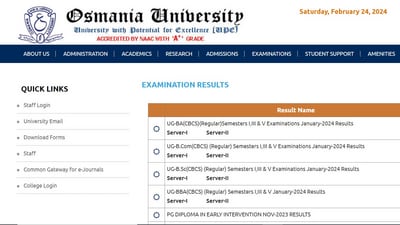 Osmania University releases results for BA, Bcom, and B.Sc Semesters I, III, V Osmania University releases results for BA, Bcom, and B.Sc Semesters I, III, V