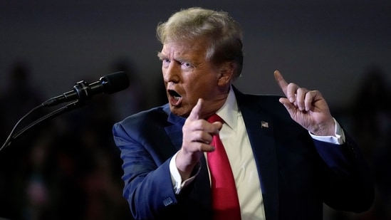 Republican presidential candidate former President Donald Trump speaks at a Get Out The Vote rally at Coastal Carolina University in Conway, S.C., Saturday, Feb. 10, 2024. (AP Photo/Manuel Balce Ceneta) (AP)