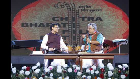 Filmmaker Sudipto Sen (right) speaking during the fifth Chitra Bharati Film Festival in Panchkula on Saturday. (HT Photo)