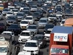 Traffic congestion at the Noida-Greater Noida expressway road on February 21, Traffic congestion at the Noida-Greater Noida expressway road on February 21,