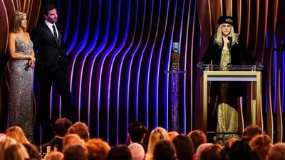 Barbra Streisand receives the SAG Life Achievement Award as Jennifer Aniston and Bradley Cooper looks on during the 30th Screen Actors Guild Awards, in Los Angeles. "I wanted to be in the movies even though I knew I didn't look like the other women on the screen," the EGOT said in her speech. (REUTERS) 