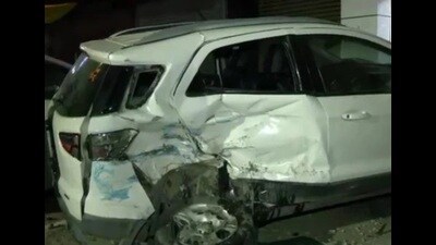 Car damaged in a road mishap at Arjunganj in Lucknow on Saturday (Sourced) Car damaged in a road mishap at Arjunganj in Lucknow on Saturday (Sourced)