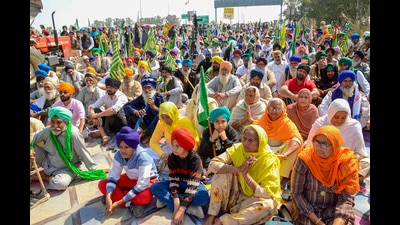 Farmers during their 'Delhi Chalo' march, near the Punjab-Haryana Shambhu border, in Patiala district. (PTI) Farmers during their 'Delhi Chalo' march, near the Punjab-Haryana Shambhu border, in Patiala district. (PTI)