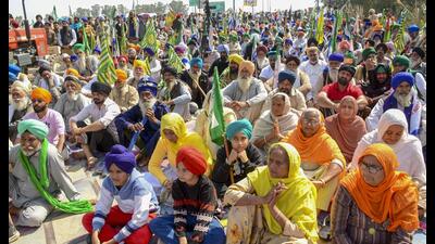 Farmers during their 'Delhi Chalo' march near the Punjab-Haryana Shambhu border in Patiala district. (PTI) Farmers during their 'Delhi Chalo' march near the Punjab-Haryana Shambhu border in Patiala district. (PTI)