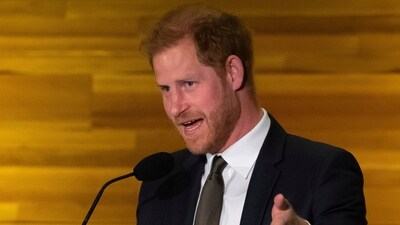 Prince Harry speaks during the "One Year to Go" Invictus Games dinner in Vancouver, British Columbia, Friday, Feb. 16, 2024. (Ethan Cairns/The Canadian Press via AP) (AP) Prince Harry speaks during the "One Year to Go" Invictus Games dinner in Vancouver, British Columbia, Friday, Feb. 16, 2024. (Ethan Cairns/The Canadian Press via AP) (AP)