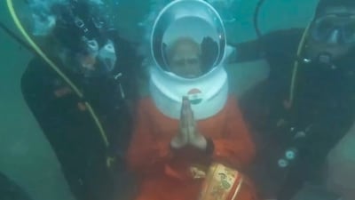 "To pray in the city of Dwarka, which is immersed in the waters, was a very divine experience. I felt connected to an ancient era of spiritual grandeur and timeless devotion. May Bhagwan Shri Krishna bless us all," PM Modi wrote on X.&nbsp; (PTI)