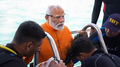 Dwarka, known for its association with Lord Krishna, was once a flourishing city that is believed to have been submerged under the sea centuries ago following Krishna's departure from Earth.&nbsp; (PTI)