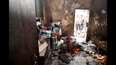 The cylinder blast in Sector 67 occurred while preparing breakfast on Sunday morning. (Sunil Ghosh/HT Photo) The cylinder blast in Sector 67 occurred while preparing breakfast on Sunday morning. (Sunil Ghosh/HT Photo)