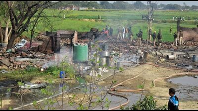 The scene of the blast at Kaushambi on Sunday. (Anil Kumar Maurya/HT) The scene of the blast at Kaushambi on Sunday. (Anil Kumar Maurya/HT)