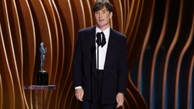 Cillian Murphy, the star of Oppenheimer, chose a sleek all-black suit by Saint Laurent, pairing it with a white shirt for a timeless and stylish ensemble. (Getty Images via AFP) Cillian Murphy, the star of Oppenheimer, chose a sleek all-black suit by Saint Laurent, pairing it with a white shirt for a timeless and stylish ensemble. (Getty Images via AFP)